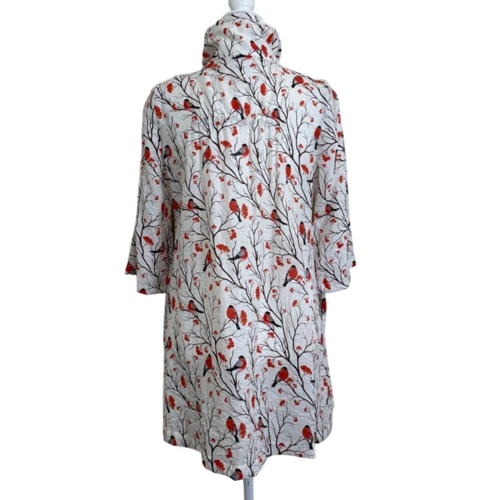 E-Laine Design Womens Size M Tunic Bird Robin Print Top Button-Front 3/4 Sleeves - Picture 3 of 7